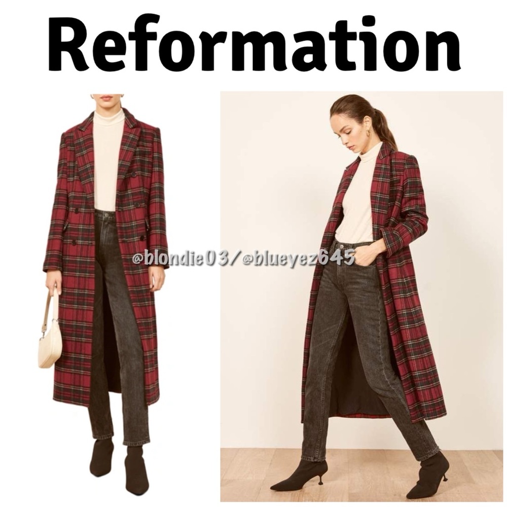Reformation “Middlebury” red plaid wool blend coat M NWT